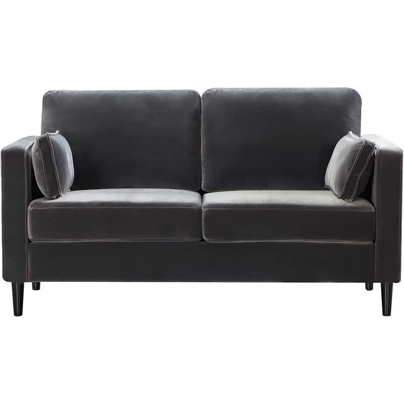 Image of FURNITURE ONE Furniture One - Sofa Double Seat Couch with Armrest - Velvet 2 Seater - Grey A1367-UK-C