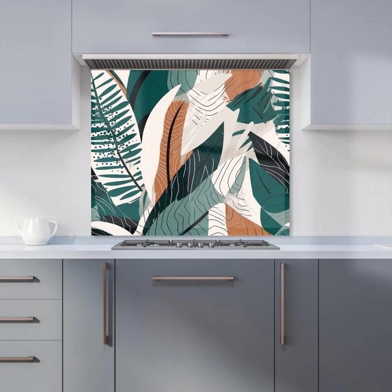 Image of Warren Reed - Designer Autumn Tropical Leaves Green Brown Kitchen Splashback Size: 900mm x 750mm Green Unisex 900mm x 750mm