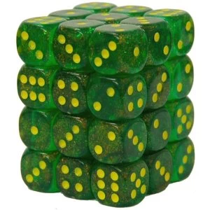 Image of 12mm d6 Dice Block: Borealis Maple Green/yellow