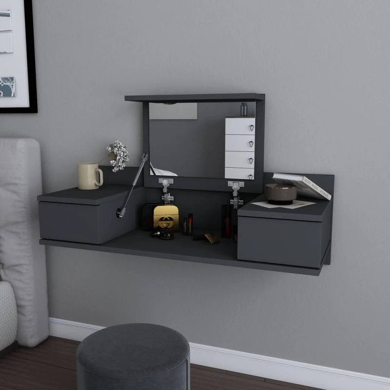 Image of Decorotika Zenn Modern Make-up Table with Wall Mountable Design in Black Unisex