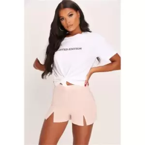 Image of I Saw It First Nude Split Front Shorts - Nude