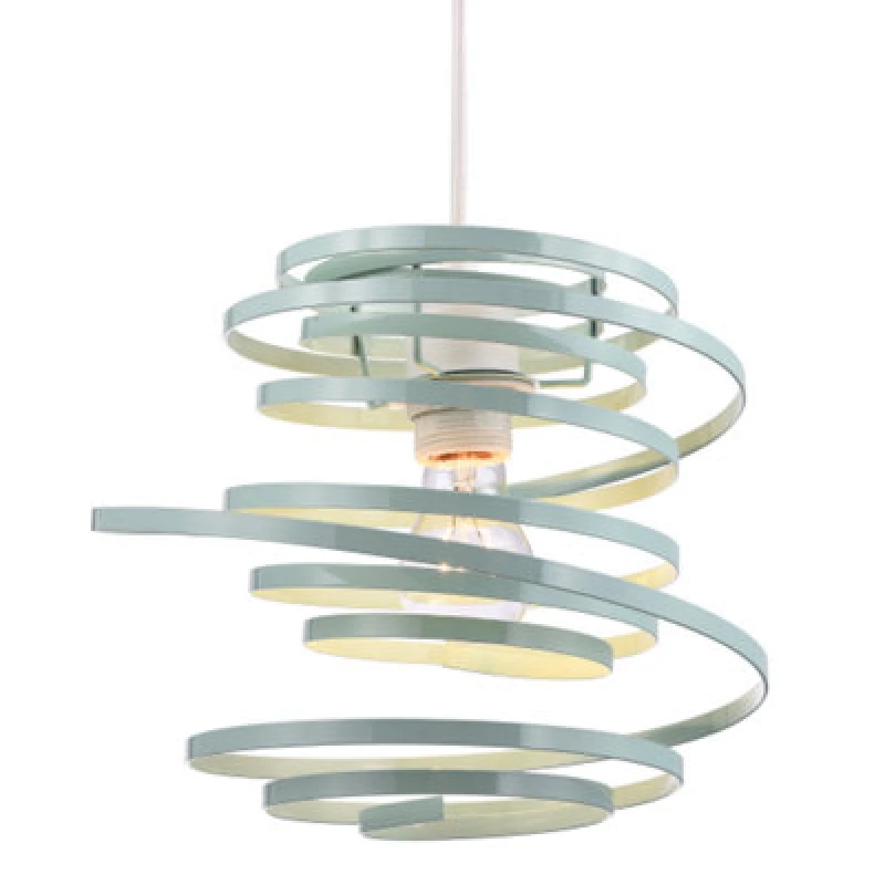 Image of Happy Homewares Contemporary Duck Egg Gloss Metal Double Ribbon Spiral Swirl Ceiling Pendant