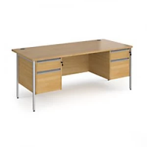 Image of Dams International Straight Desk with Oak Coloured MFC Top and Silver H-Frame Legs and 2 x 2 Lockable Drawer Pedestals Contract 25 1800 x 800 x 725mm