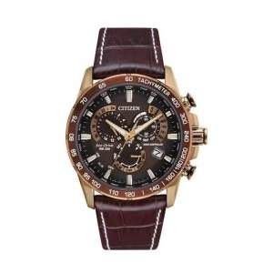 Image of Citizen Black And Brown 'Perpetual Chrono A.T.' Chronograph Radio Controlled Eco-Drive Watch - Cb5896-03X - multicoloured