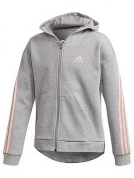 Image of Adidas Girls 3-Stripes Full Zip Hoodie - Grey Heather