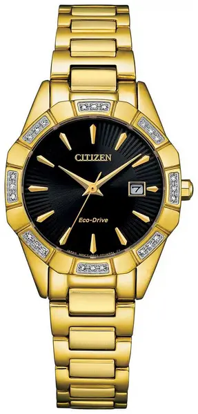 Image of Citizen EW2652-55E Womens Diamond Eco-Drive Black Dial Gold Watch