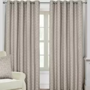 Image of Homecapes Natural Geometric Jacquard Blackout Eyelet Curtain Pair, 66 x 54'