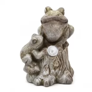 Image of Terracotta Frogs on Branch Ornament with Solar Light Eyes