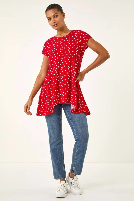Image of Roman Womens Polka Dot Hanky Hem Top in Red Size: 12 Red Female 12