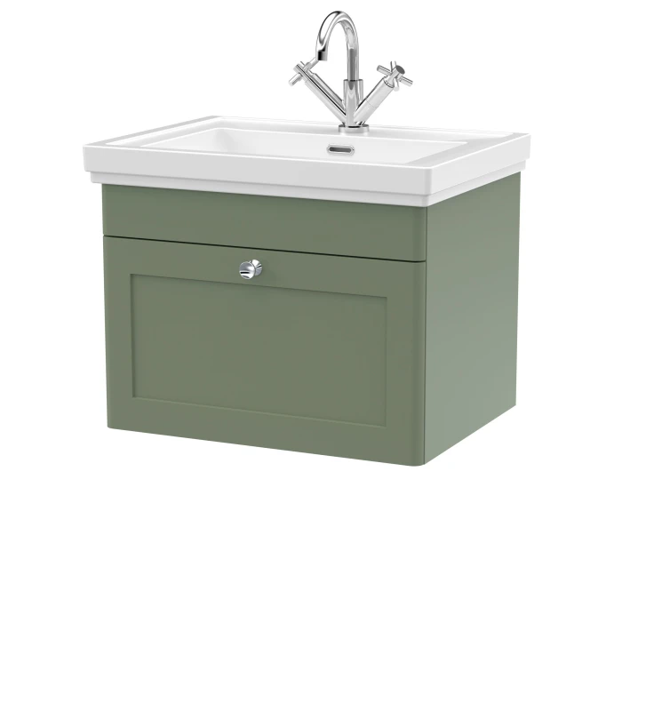 Image of Balterley Traditional Wall Hung 1 Drawer Vanity 1 Tap Hole Fireclay Basin 600mm Green