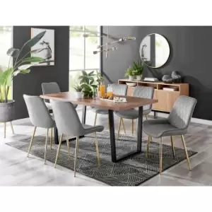 Image of Furniture Box Kylo Brown Wood Effect Dining Table and 6 Grey Pesaro Gold Leg Chairs