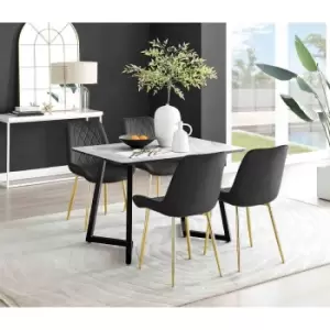 Image of Furniture Box Carson White Marble Effect Dining Table and 4 Black Pesaro Gold Leg Chairs