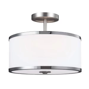 Image of 2 Light Semi Flush Ceiling Light Chrome, Satin Nickel, E27