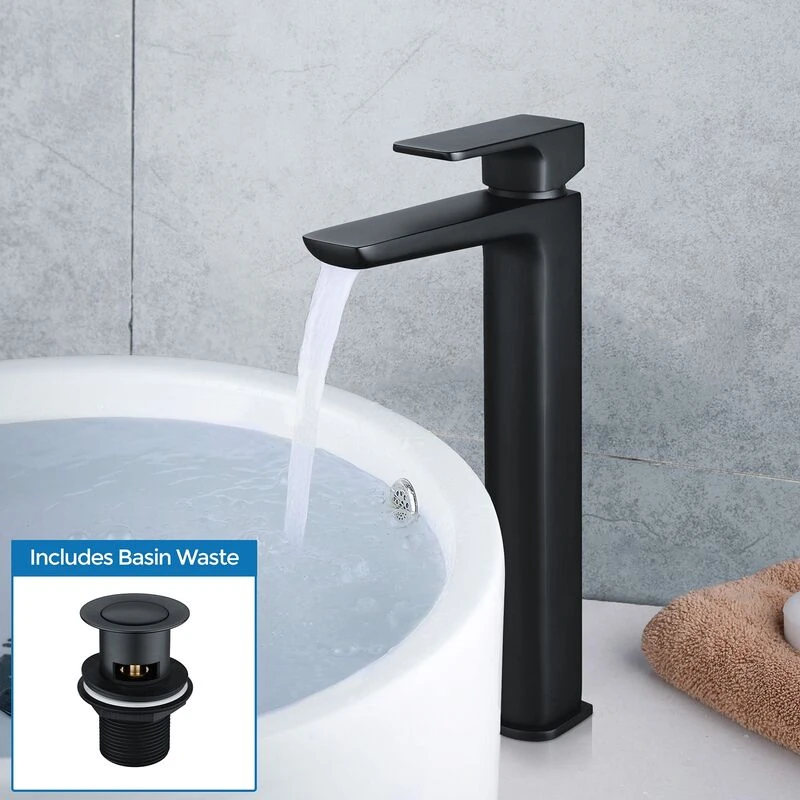 Image of NES HOME Nes Home - Astra Modern Extended Matte Black Basin Mono Mixer Tap & Free Basin Waste TAP1503B+WST