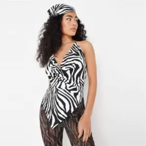 Image of Missguided Slinky Hanky Hem Cowl Neck Top - Black