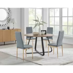 Image of Furniture Box Santorini Brown Round Dining Table and 4 Grey Gold Leg Milan Chairs