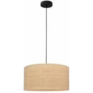 Image of Helam Abba Cylindrical Pendant Ceiling Light Natural Rattan, Black 40cm