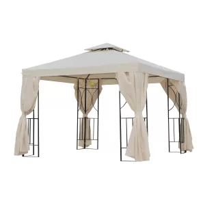 Image of Outsunny 3x3 m Gazebo W/Side Panel-Beige
