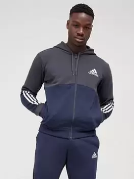 Image of adidas Colourblock Zip Hoodie - Grey/Navy Size M Men