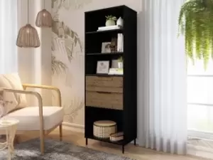 Image of Seconique Madrid Acacia and Black 2 Drawer Bookcase