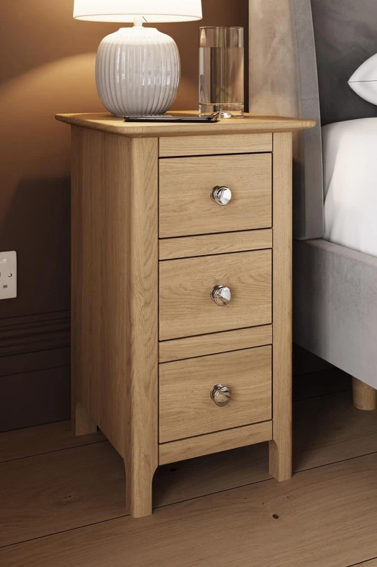 Image of FWStyle Slim 3 Drawer Bedside Table Nightstand Solid Natural Oak Finish Brown
