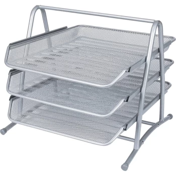 Image of Wire Mesh 3-Tier Letter Tray Silver