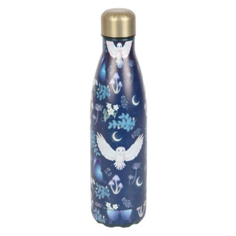 Image of Something Different Something Different Night Flight Owl Steel Water Bottle in Navy Navy One Size Unisex 5063574673099