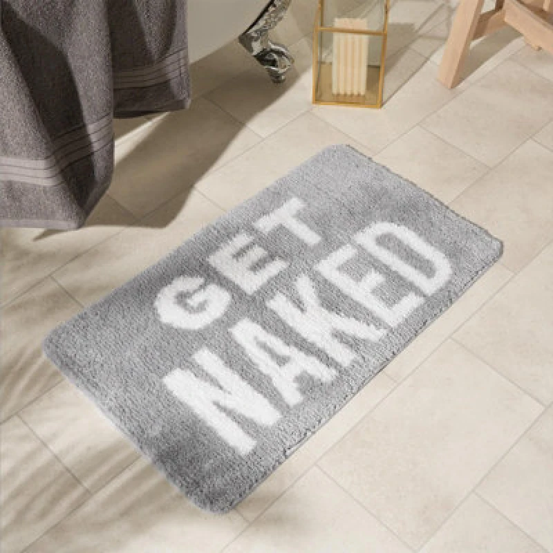 Image of OHS OHS Bath Mat Non Slip Soft Get Naked Shower Textured Shaggy Absorbent Bathroom Rug in Grey Grey One Size Unisex 5027434186617