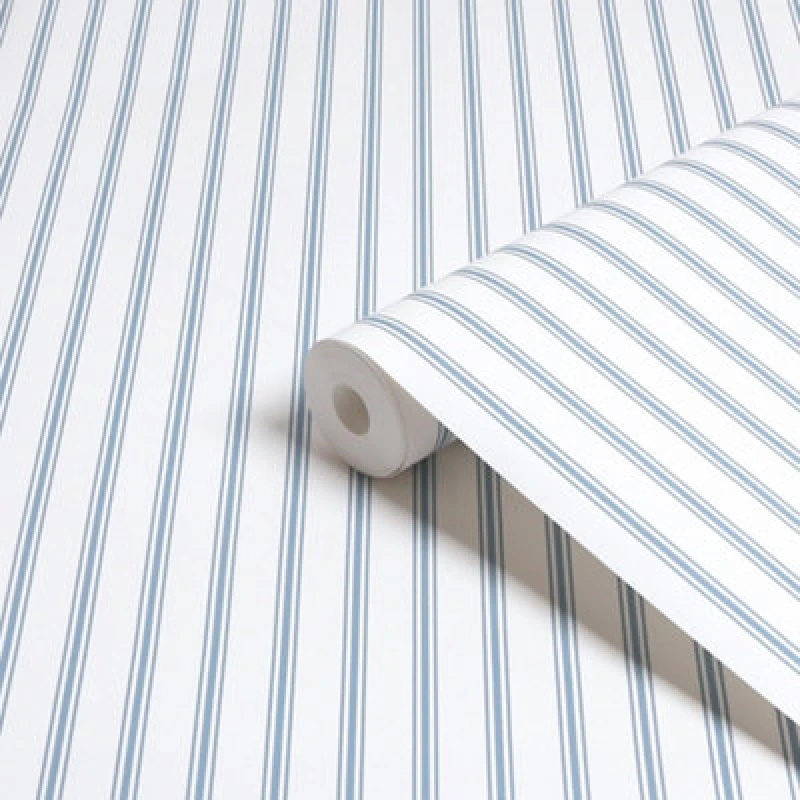 Image of Laura Ashley White & Seaspray Blue Farnworth Smooth Wallpaper