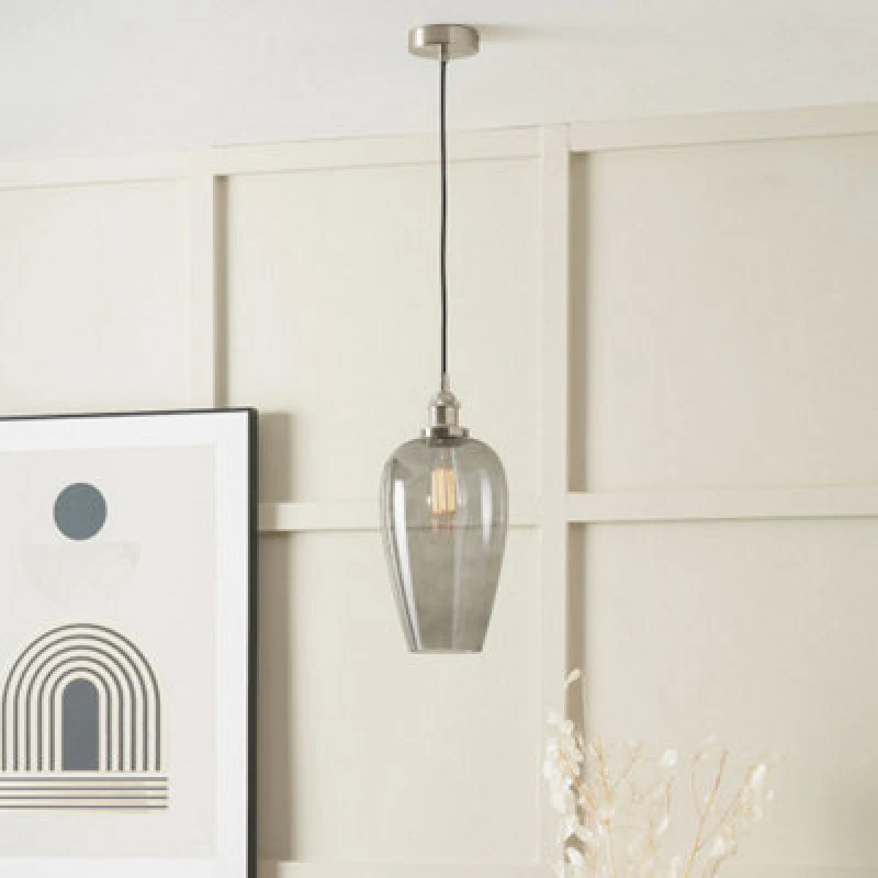 Image of Ruma Glass Pendant Ceiling Light with Antique Silver Metal Chain Pendant in Grey Grey Unisex