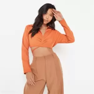 Image of Missguided Front Cropped Blouse - Orange