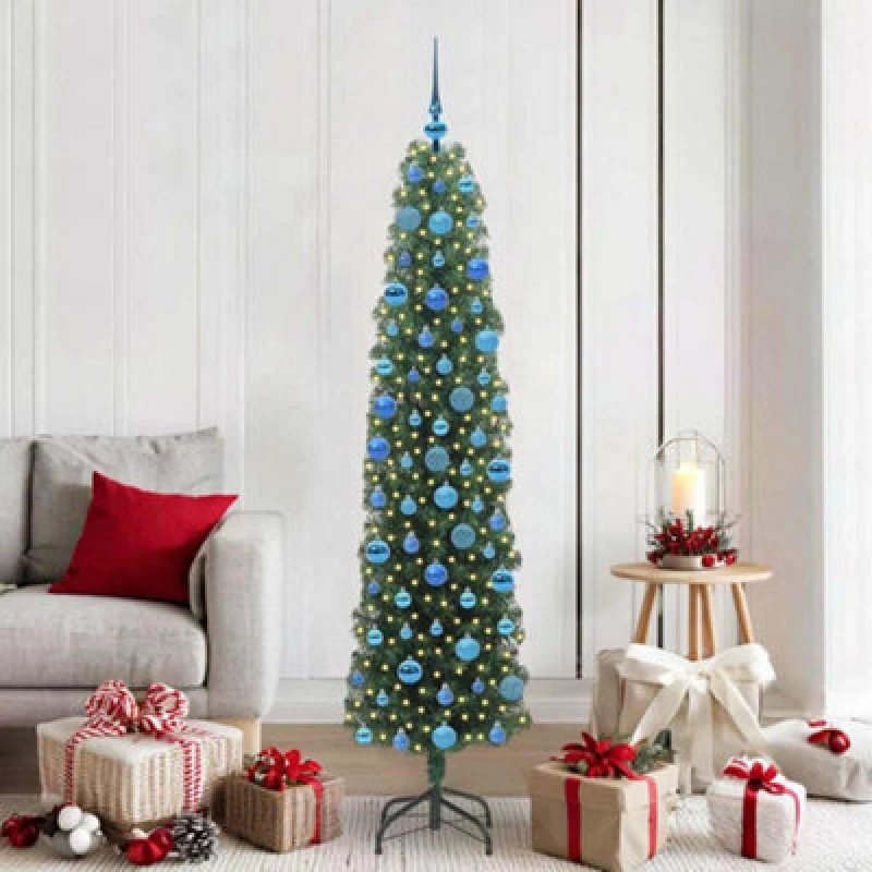 Image of vidaXL Artificial Christmas Tree with 300 LEDs, Blue Balls with Stand Green 180 cm, Green 3394950