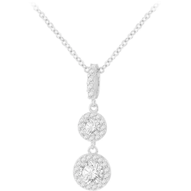 Image of Be You 9ct White Gold Double CZ Drop Halo Necklace White Gold female 17-18in