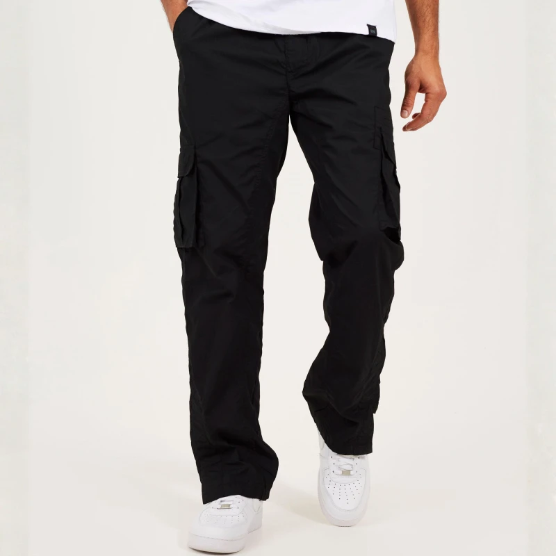 Image of Brave Soul BS Mens Poplin Cargo Trousers with Pockets Black male 30W R