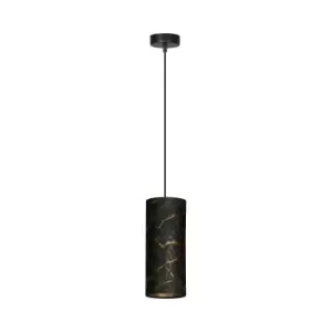 Image of Karli Black Slim Pendant Ceiling Light with Black Fabric Shades, 1x E14