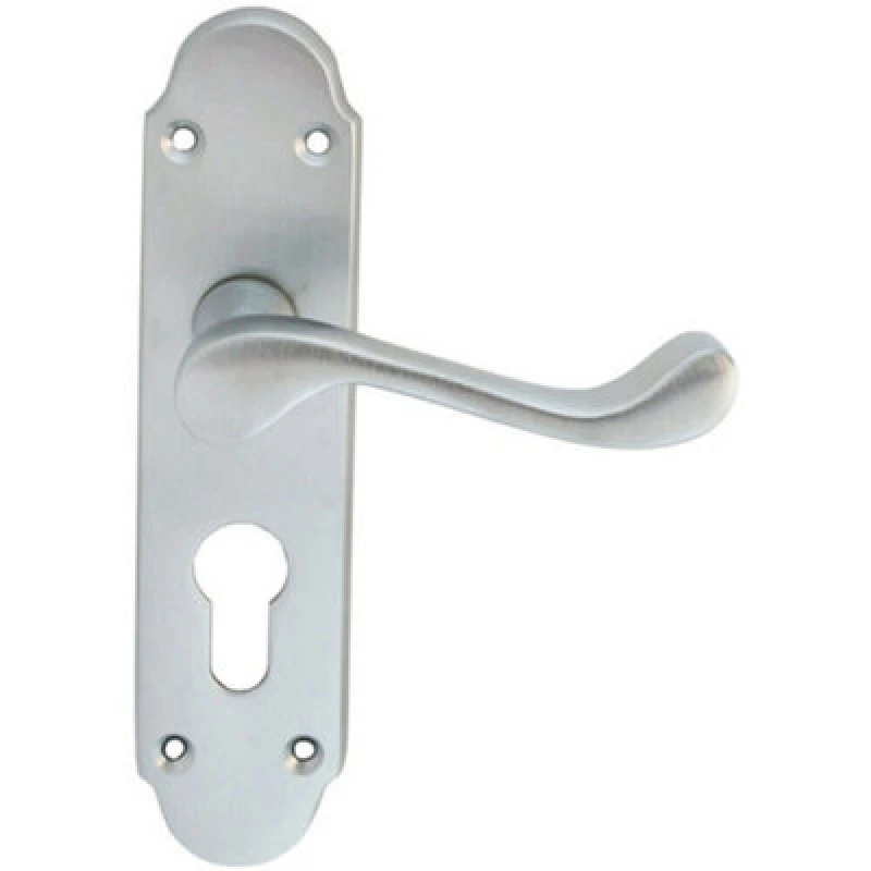 Image of Loops PAIR Victorian Upturned Handle on Euro Lock Backplate 170 x 42 Satin Chrome Multi