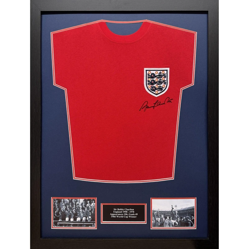 Image of AllStarSignings Ltd Sir Bobby Charlton signed England shirt Red unisex One Size