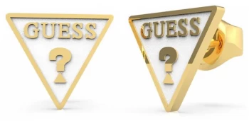 Image of Guess Dream & Love White Triangle Logo Gold Stud Earrings Jewellery