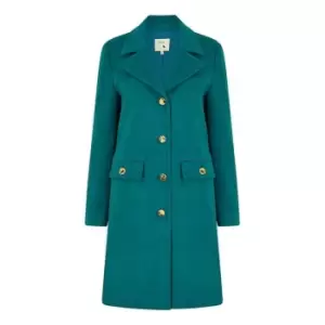 Image of Yumi Teal Military Button Through Coat - Blue