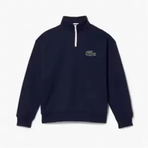 Image of Lacoste Unisex Zip High Neck Organic Cotton Sweatshirt Size 3 - S Navy Blue