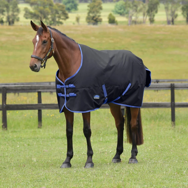 Image of Weatherbeeta Comfitec Tyro Standard Neck 220g Turn Out Rug Black/Cobalt unisex 5ft 9in