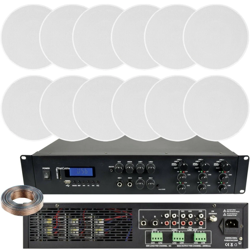 Image of Loops 1200W Loud Bluetooth Sound System 12x 120W Slim Ceiling Speaker 6 Zone Amplifier Multi unisex