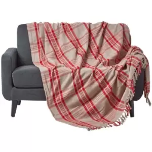 Image of Grey & Red Tartan Check Sofa and Bed Throw, 150 x 200cm - Multi Colour - Homescapes