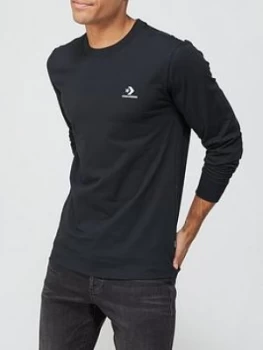 Image of Converse Embroidered Star Chevron Left Chest Long Sleeve Tee - Black