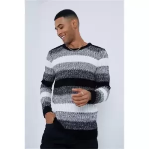 Image of I Saw It First Grey & White Crew Neck Striped Ribbed Knitted Jumper - Grey