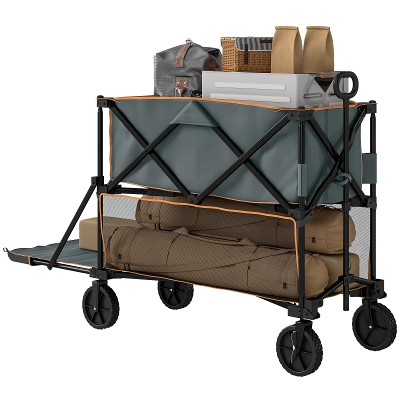 Image of Outsunny Double Decker Folding Trolley Cart On Wheels - 200KG Capacity - Grey TJ Hughes 5063603469570