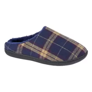 Image of Zedzzz Mens Fabian Checked Textile Slippers (7 UK) (Navy)