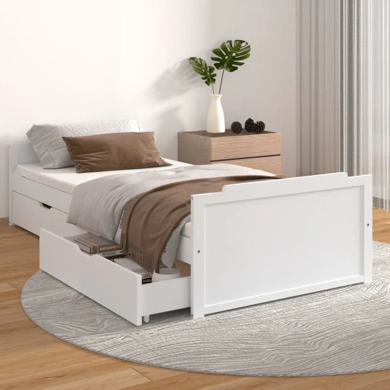 Image of VIDAXL Bed Frame without Mattress White Solid Wood Pine 90x200cm Vidaxl 8720286579183