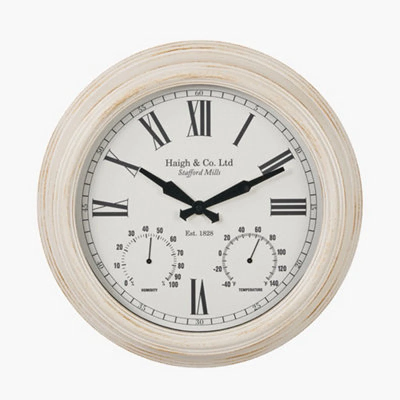 Image of Pacific Lifestyle White Washed Gold Effect Brushed Cream Indoor Outdoor Wall Clock