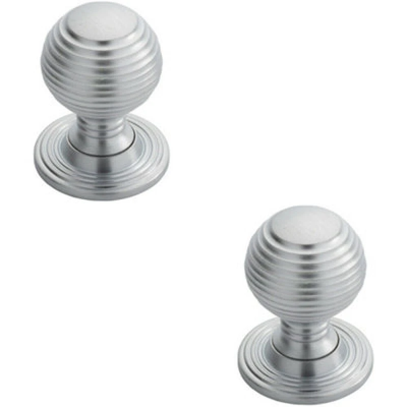 Image of Loops 2x Textured Reeded Ball Cupboard Door Knob 35mm Dia Satin Chrome Handle Multi unisex